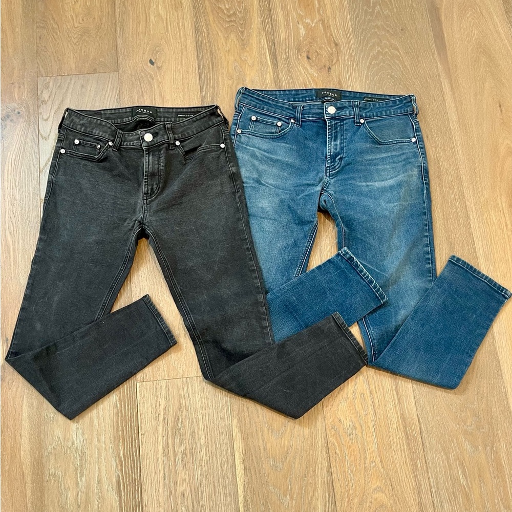2 Pair PacSun Men's Active Stretch Skinny (Blue) & Skinniest (Black) 30x30 Jeans